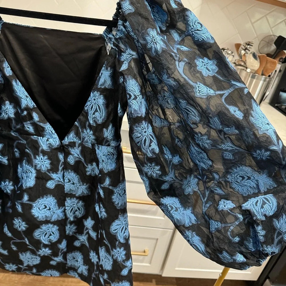 Free People Aureta Georgia Mini Dress NEW Size XS Formal Puff Sleeve Blue Floral - Picture 13 of 13